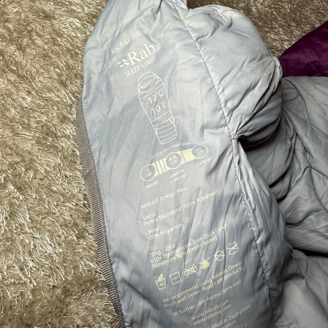 Rab ダウンシュラフ　ASCENT 700w ピロー付き