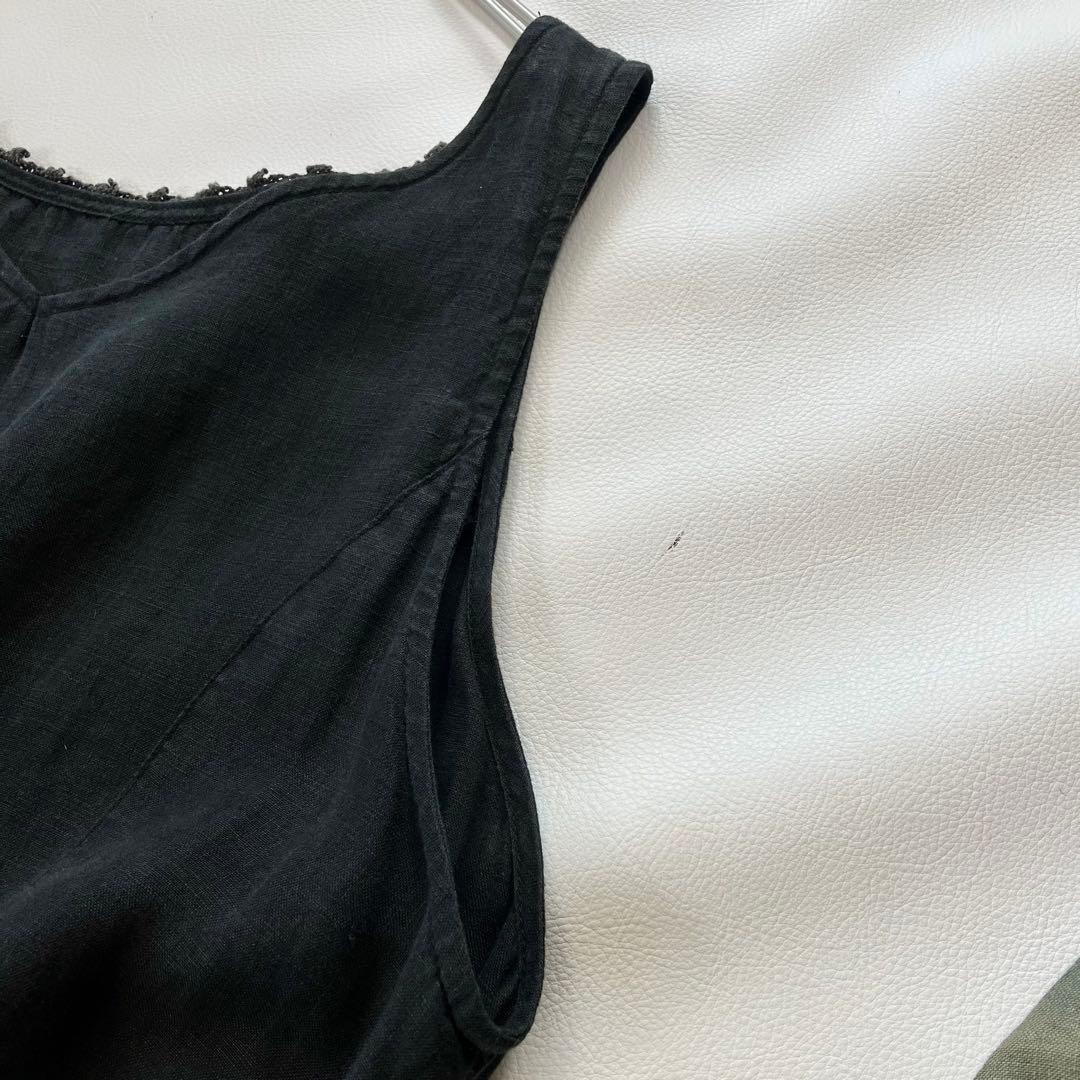 ネストローブ　ブラックリネン　ノースリーブワンピース レーストリム　前後2way