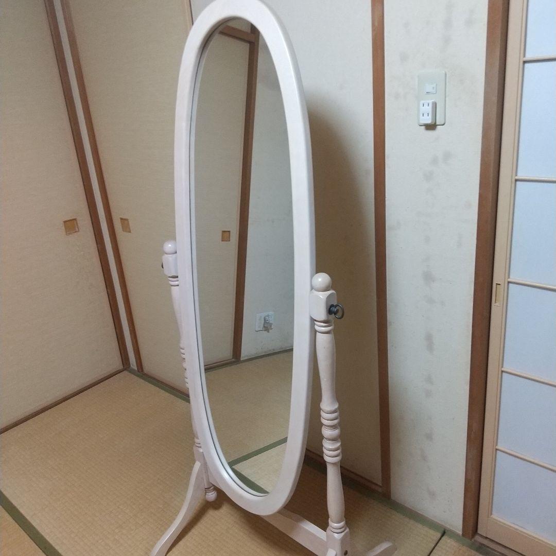 スタンドミラー、オーバル型、木製、アンティーク調、姿見、