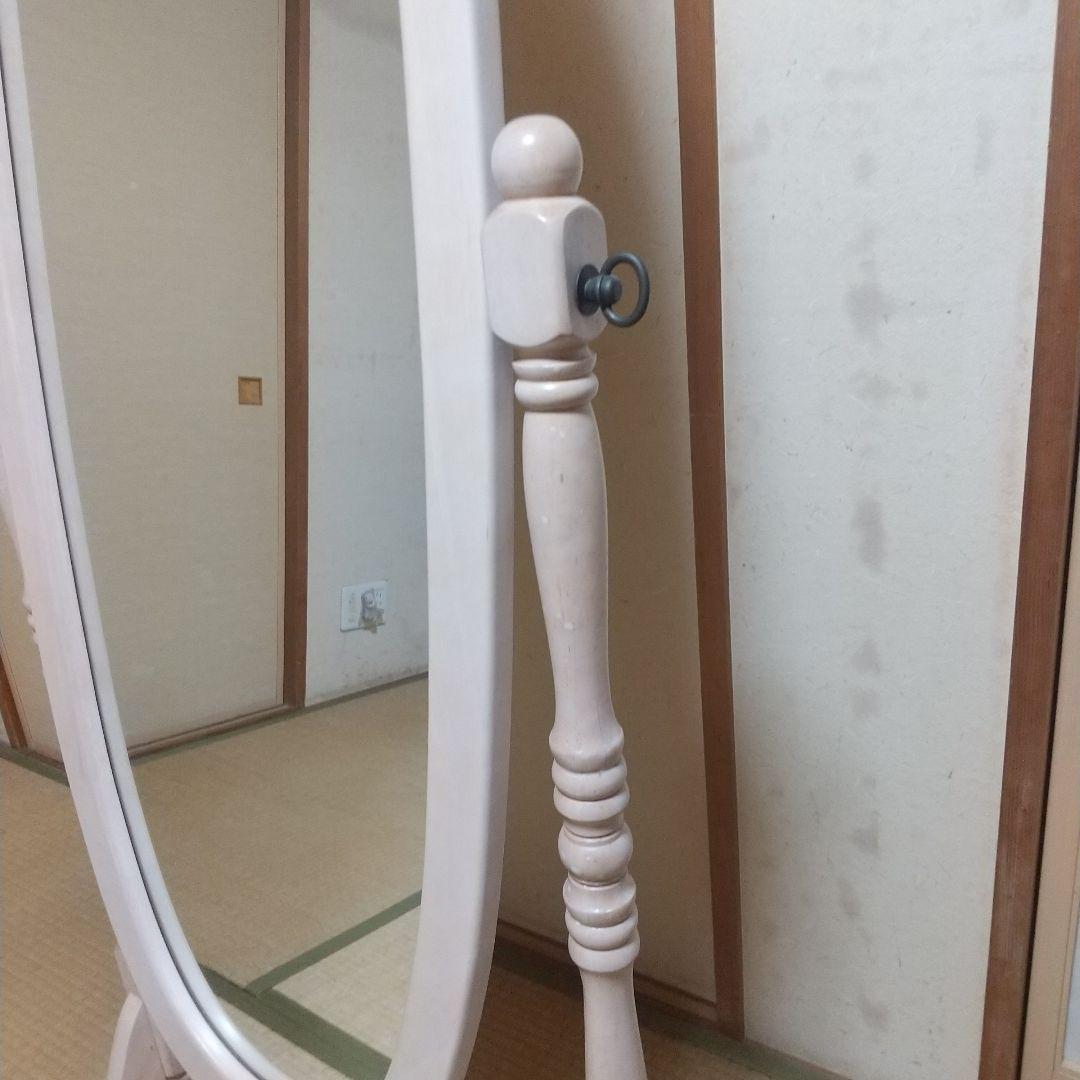 スタンドミラー、オーバル型、木製、アンティーク調、姿見、