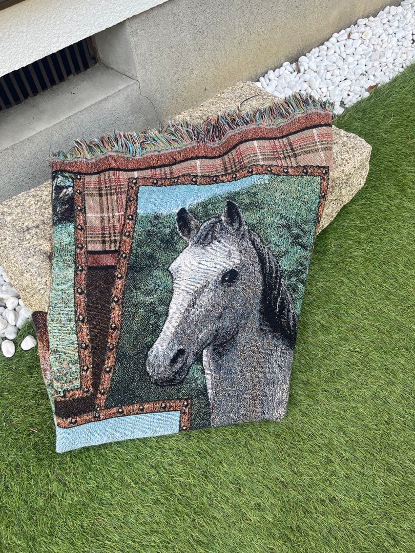 ヴィンテージ 馬柄 ブランケット タペストリー ピクニックマットラグアニマル動物