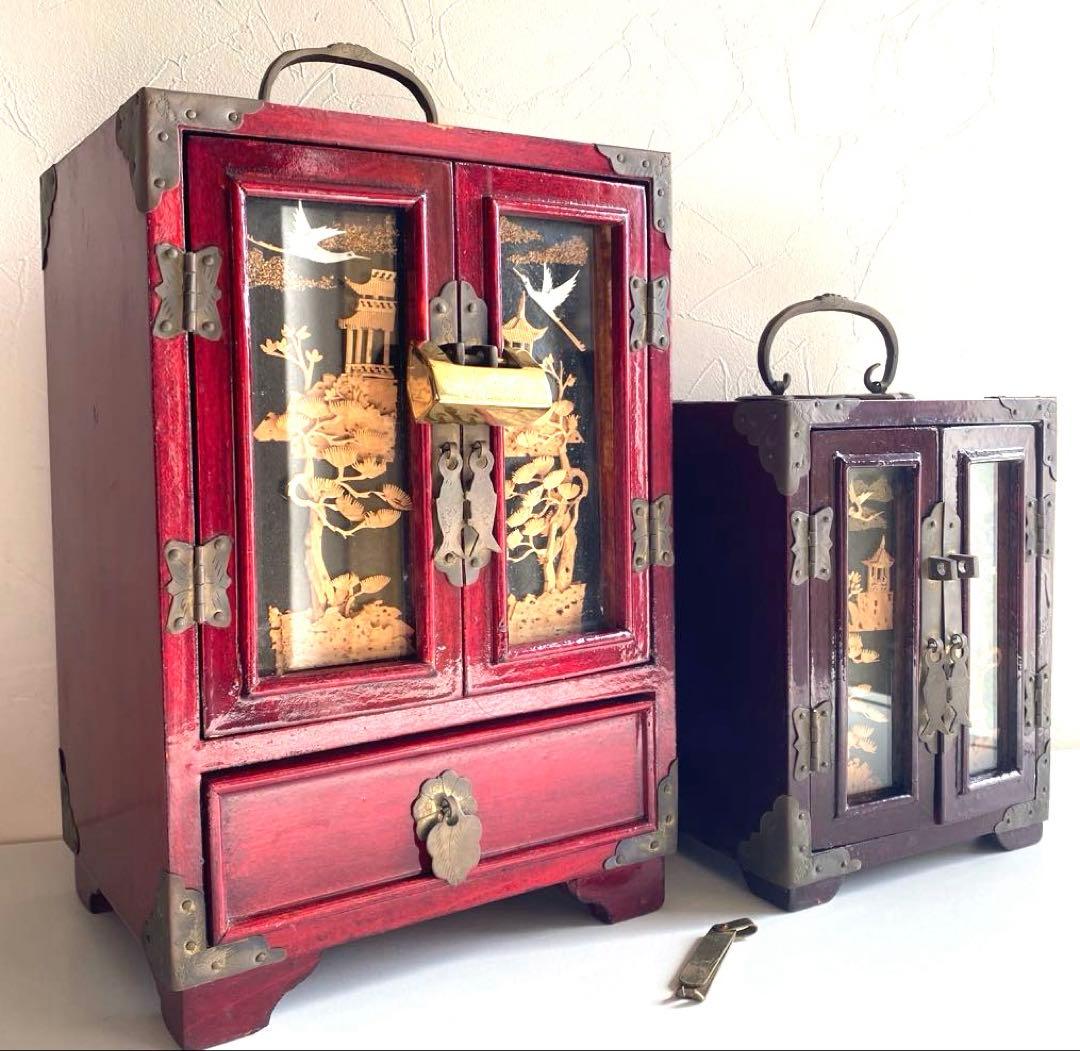 アンティーク　李朝家具 ジュエリーボックス　鍵付きアクセサリーケース　古美術