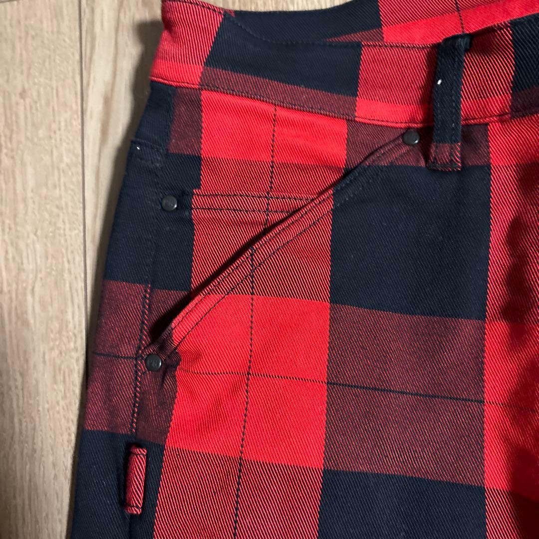 【美品】PEARLY GATES チェックパンツ レッド/ブラック