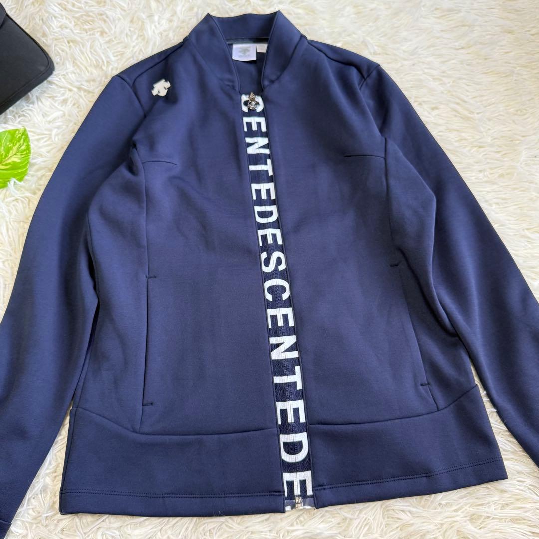 【デサントゴルフ】美品 ジップジャケット ロゴ ネイビー Mサイズ レディース