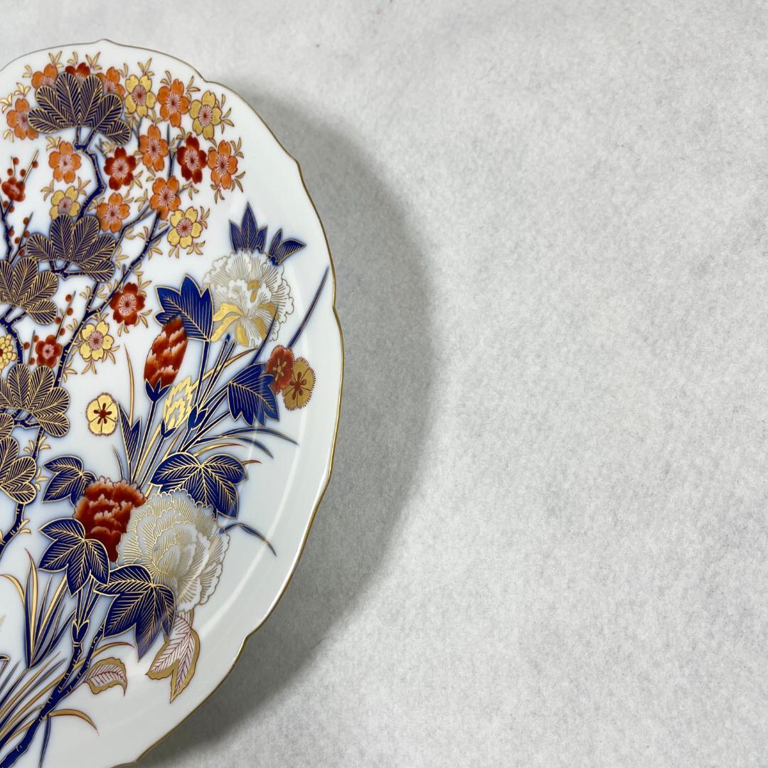 香蘭社 染錦 飾皿 梅桜松菊牡丹 大皿 金彩 共箱