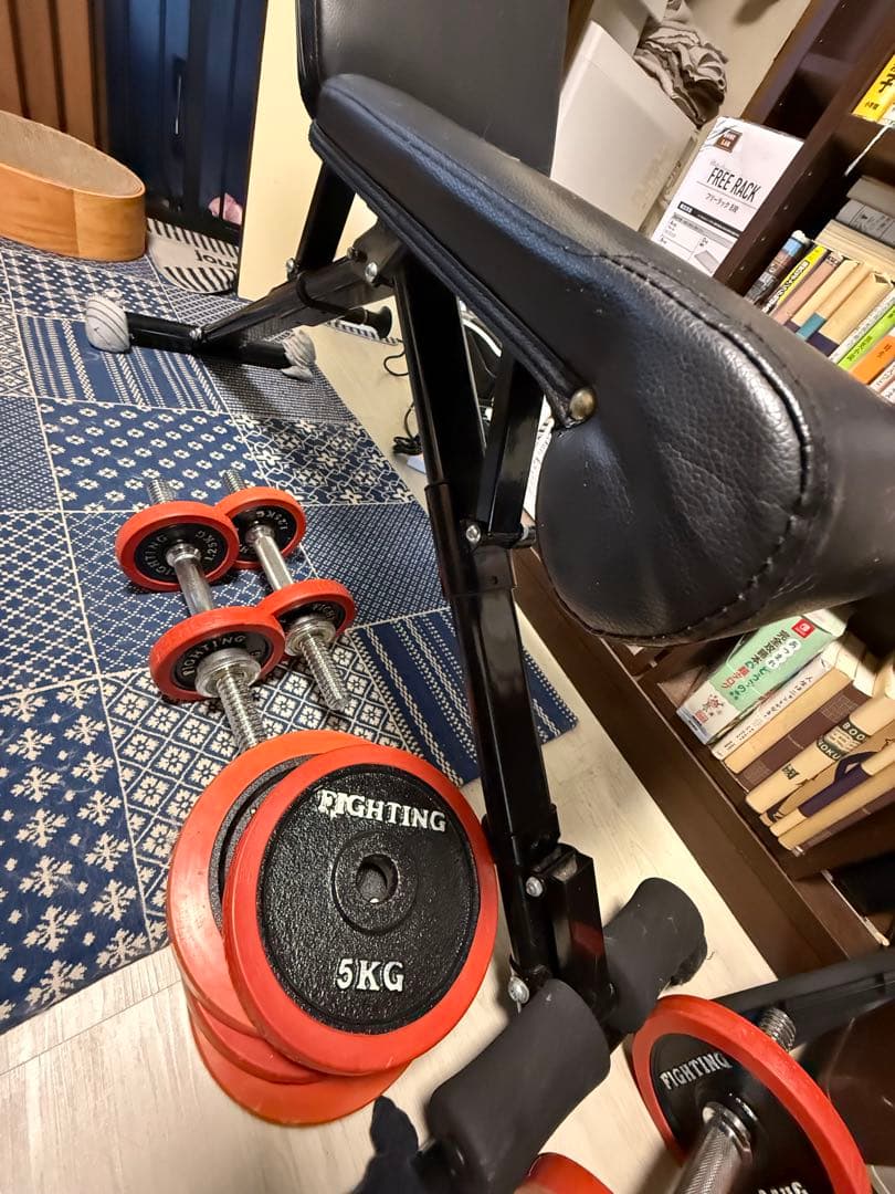 【手渡し限定】FLYBIRD 調整可能ベンチ台／アイロテック・ダンベルセット