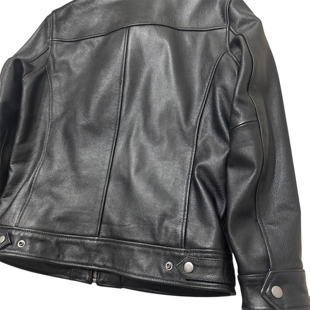 牛革　カウレザー　シングルライダースジャケット　バイカー　ビンテージ　ブラック