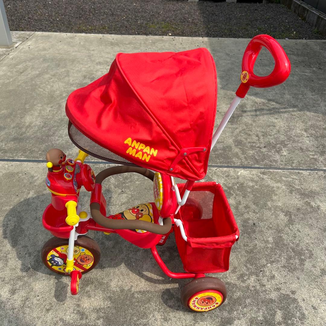 アンパンマン 三輪車 赤 手押し棒付き サンシェード付き 押し棒 子供用 キッズ