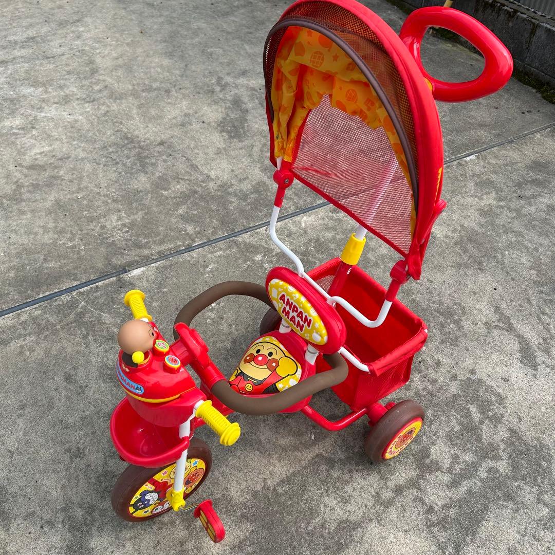 アンパンマン 三輪車 赤 手押し棒付き サンシェード付き 押し棒 子供用 キッズ
