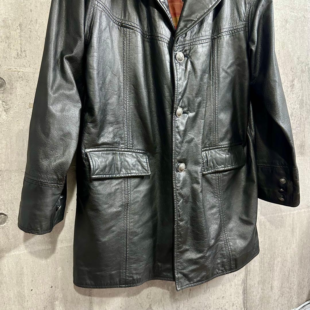 ✦90s✦ Vivid イタリア表記 レザーハーフコート LL 総柄裏地 黒