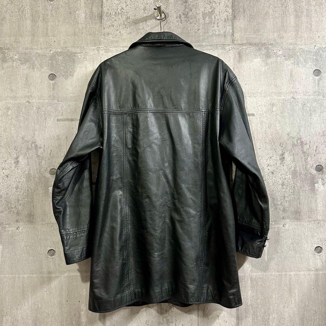 ✦90s✦ Vivid イタリア表記 レザーハーフコート LL 総柄裏地 黒