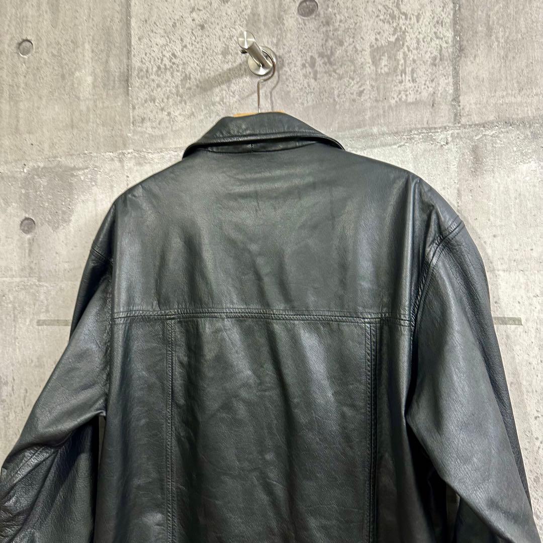 ✦90s✦ Vivid イタリア表記 レザーハーフコート LL 総柄裏地 黒