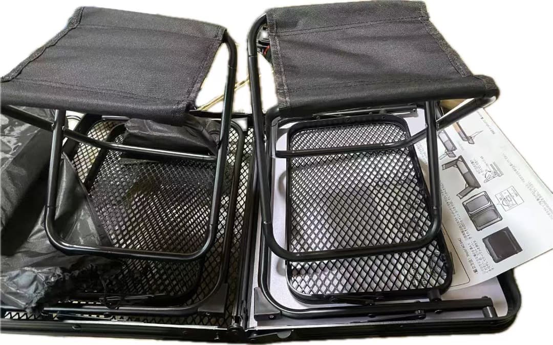 キャンプ テーブル 折りたたみ椅子 2セット付き メッシュ サイドテーブル付き