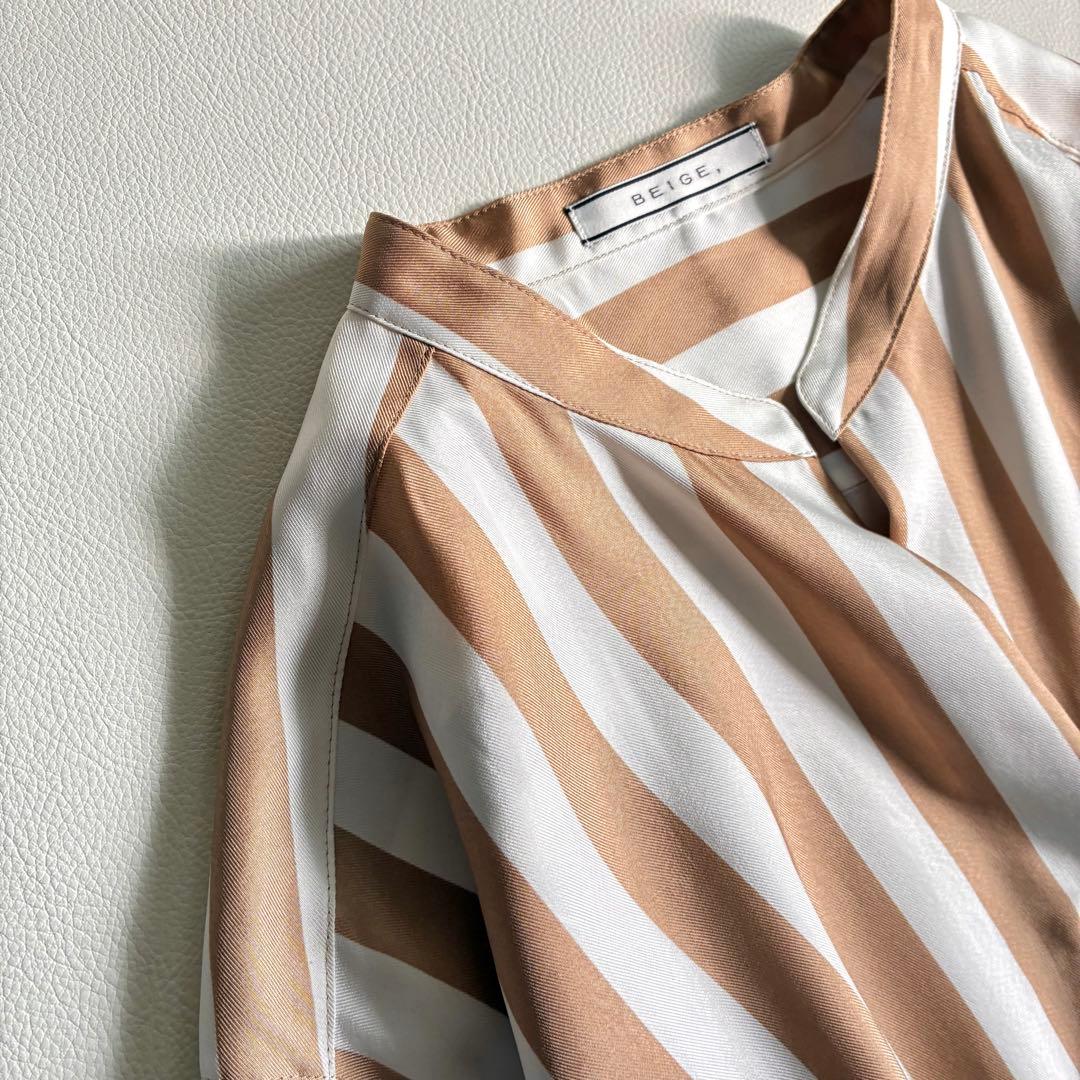 ◆美品◆BEIGE.◆5.3万◆ストライプシャツワンピース◆マキシ丈◆ L