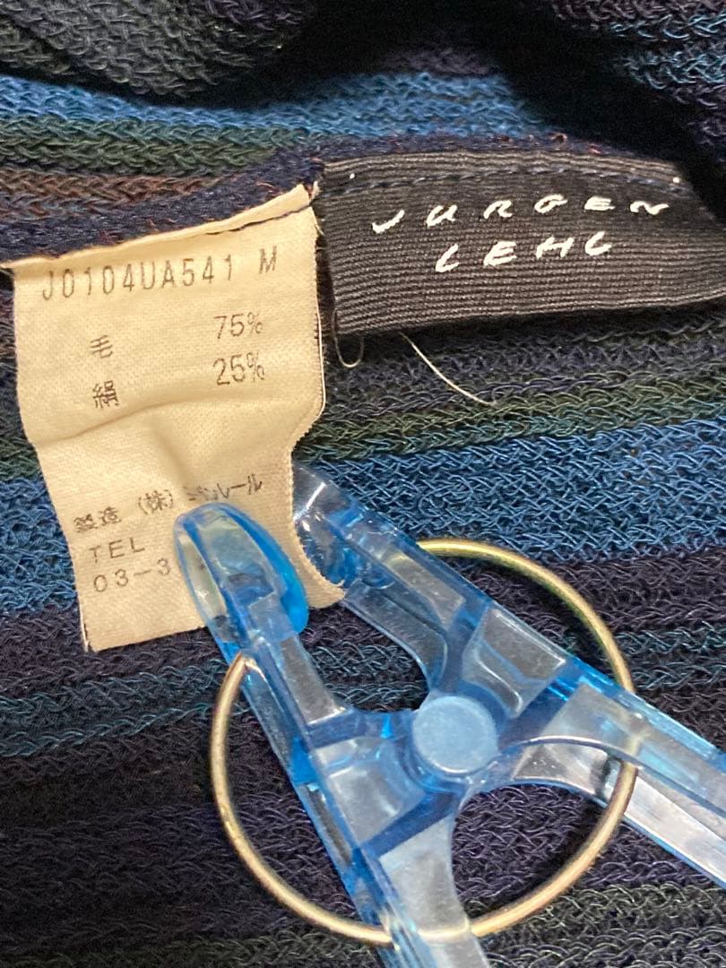 ふわっと軽い着心地❣️ヨーガンレール　薄手伸縮ニットワンピース　ストライプ柄　紺系