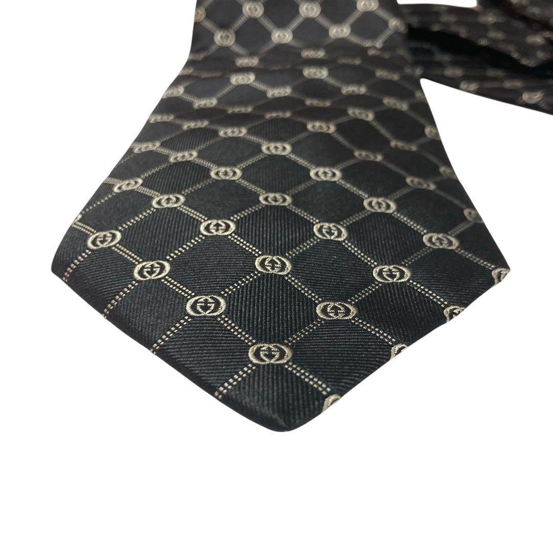 未使用級　GUCCI グッチ　ネクタイ　ブラック　黒　GG柄　インターロッキング