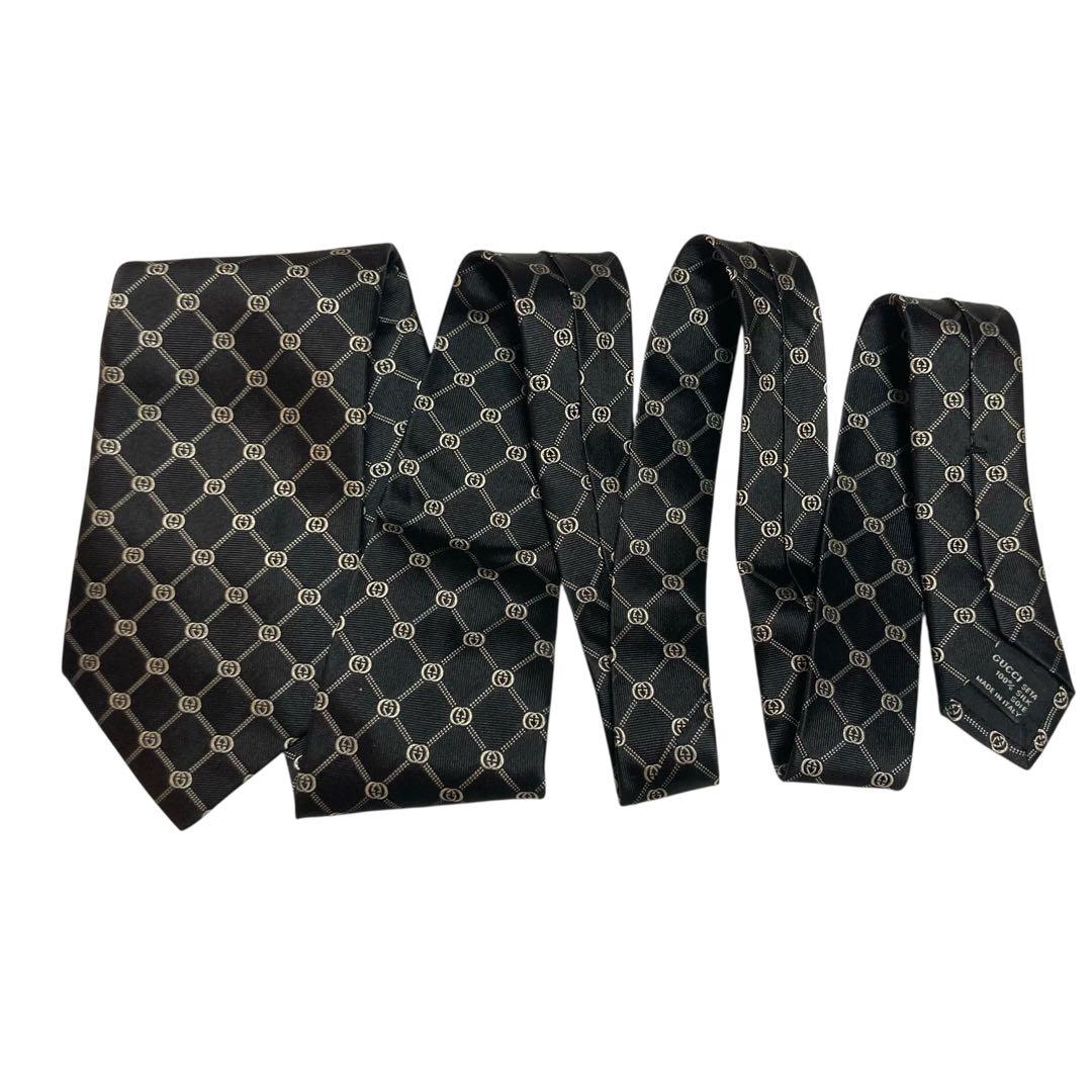 未使用級　GUCCI グッチ　ネクタイ　ブラック　黒　GG柄　インターロッキング