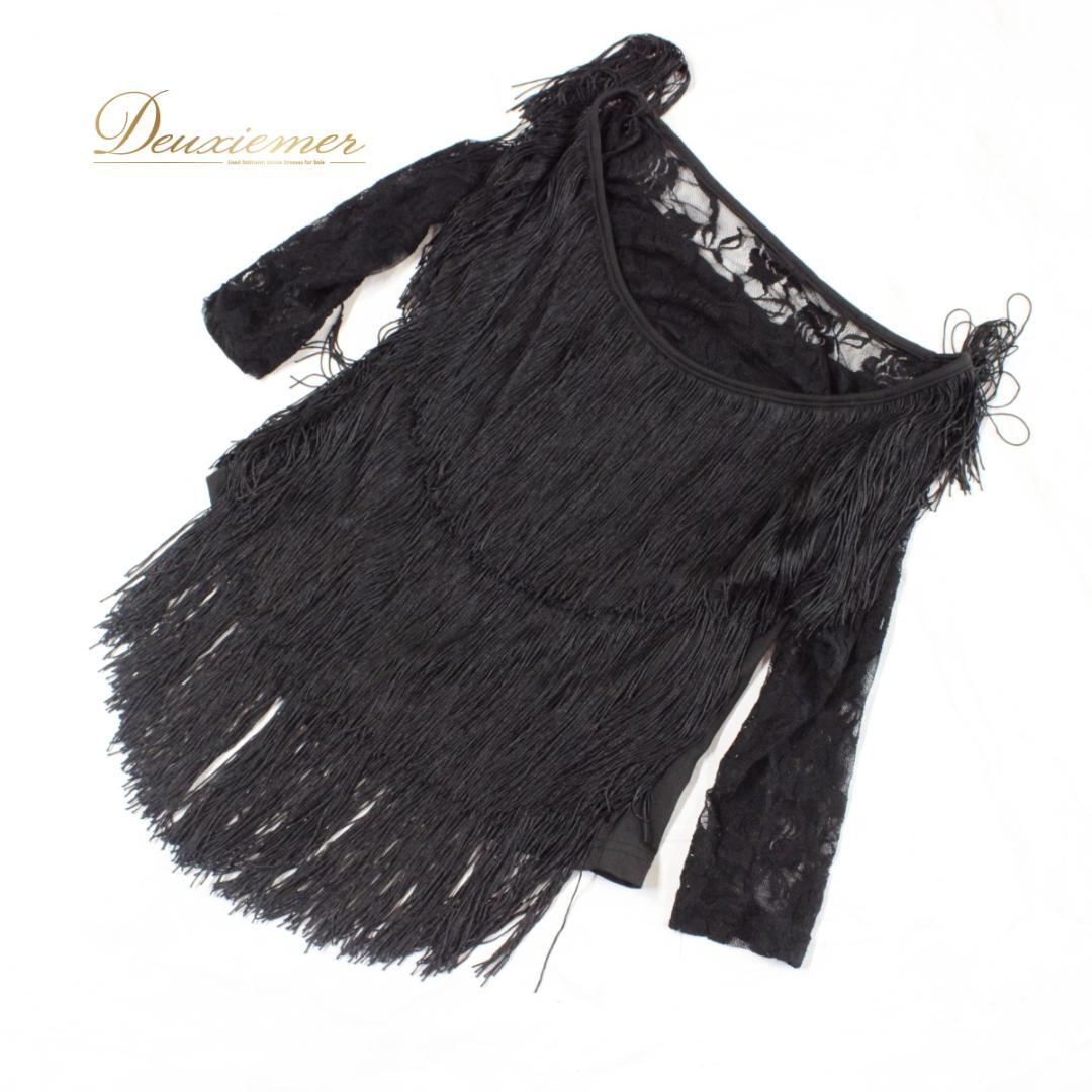 【美品 社交ダンス衣装】上下セット レッスンウェア 練習着 Lサイズ 黒 花柄