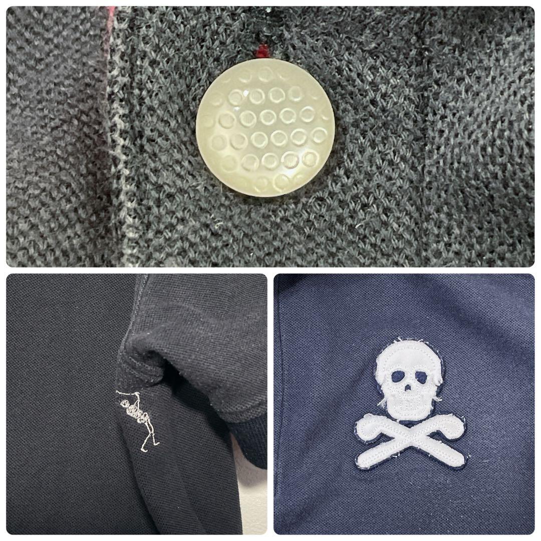 マークアンドロナ 鹿の子 スカルゴルフサイドスリットポロシャツ L 黒 日本製