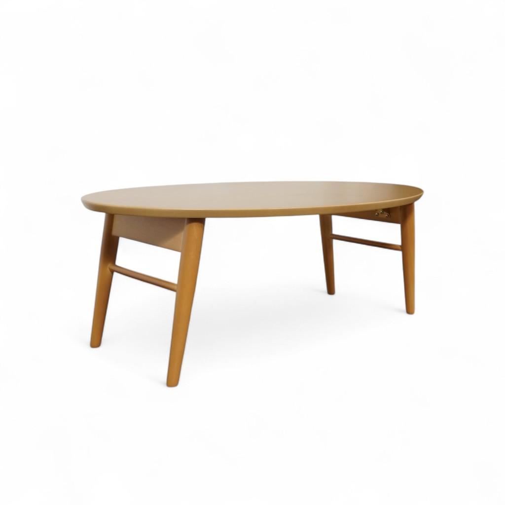 【訳あり新品】幅90cm 棚付き オーバル 折りたたみ ローテーブル