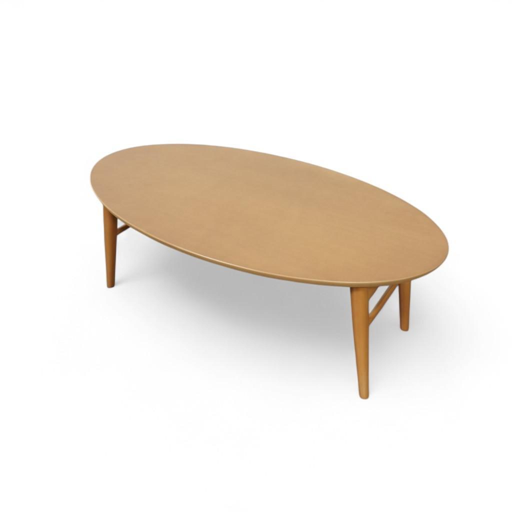 【訳あり新品】幅90cm 棚付き オーバル 折りたたみ ローテーブル