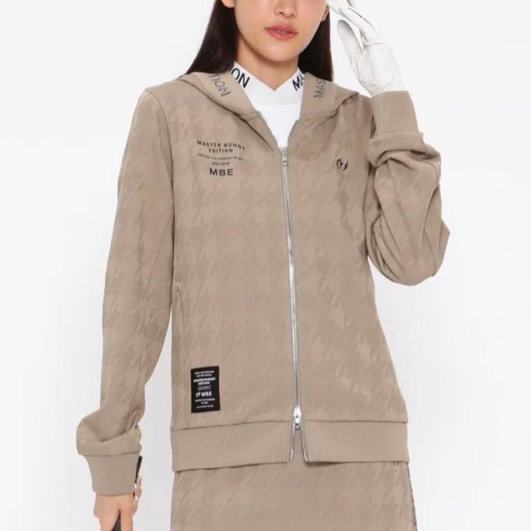 未使用パーリーゲイツマスターバニーレディースゴルフウェアベージュ千鳥柄ジャケット