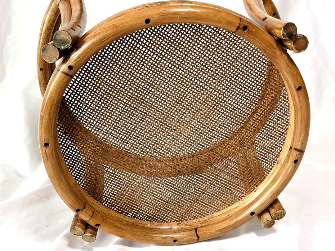 ラタンテーブル サイドテーブル 丸テーブル 籐 昭和レトロ ガラステーブル