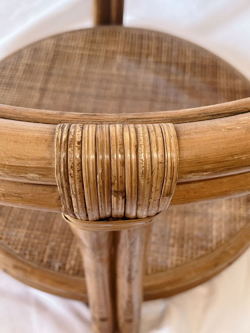 ラタンテーブル サイドテーブル 丸テーブル 籐 昭和レトロ ガラステーブル