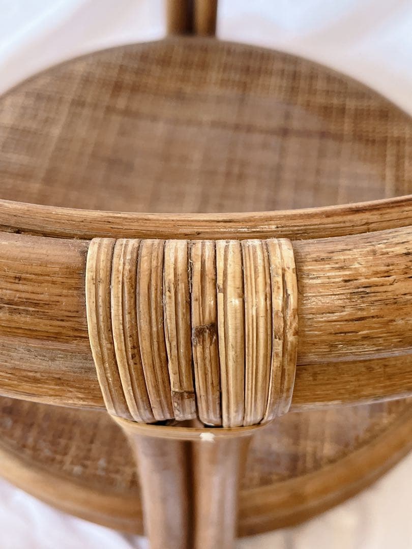 ラタンテーブル サイドテーブル 丸テーブル 籐 昭和レトロ ガラステーブル