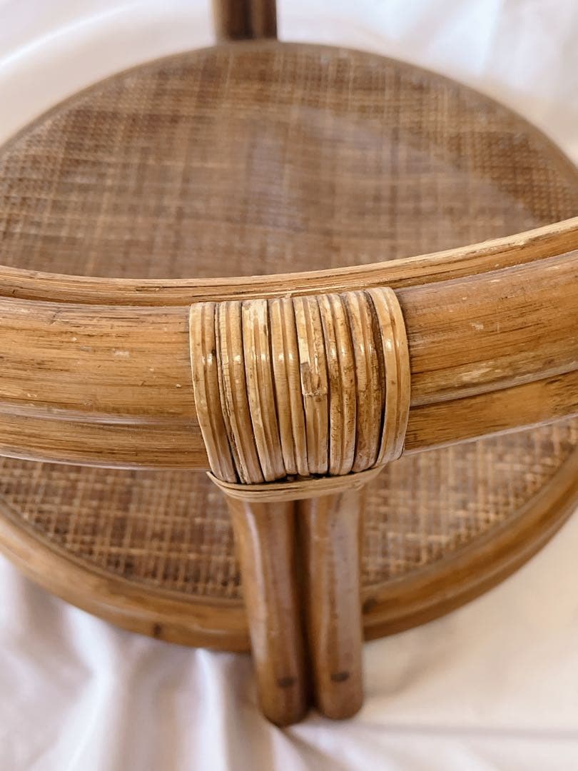 ラタンテーブル サイドテーブル 丸テーブル 籐 昭和レトロ ガラステーブル