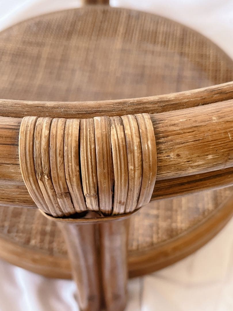 ラタンテーブル サイドテーブル 丸テーブル 籐 昭和レトロ ガラステーブル