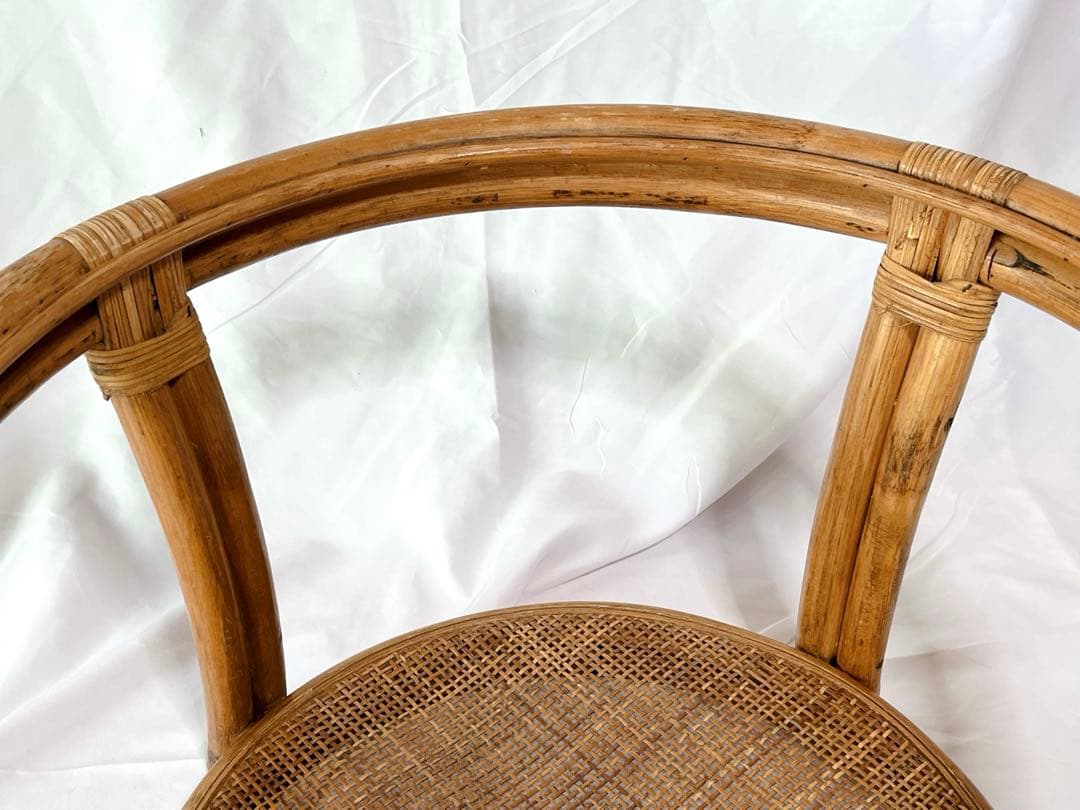 ラタンテーブル サイドテーブル 丸テーブル 籐 昭和レトロ ガラステーブル