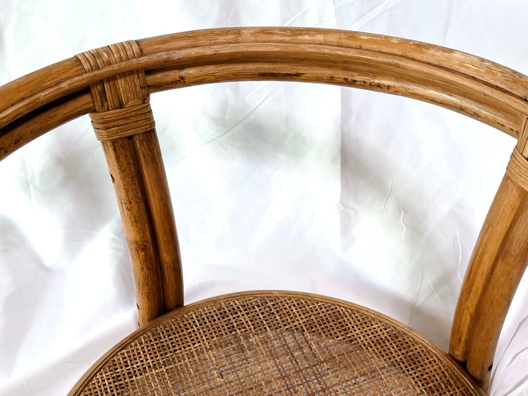 ラタンテーブル サイドテーブル 丸テーブル 籐 昭和レトロ ガラステーブル