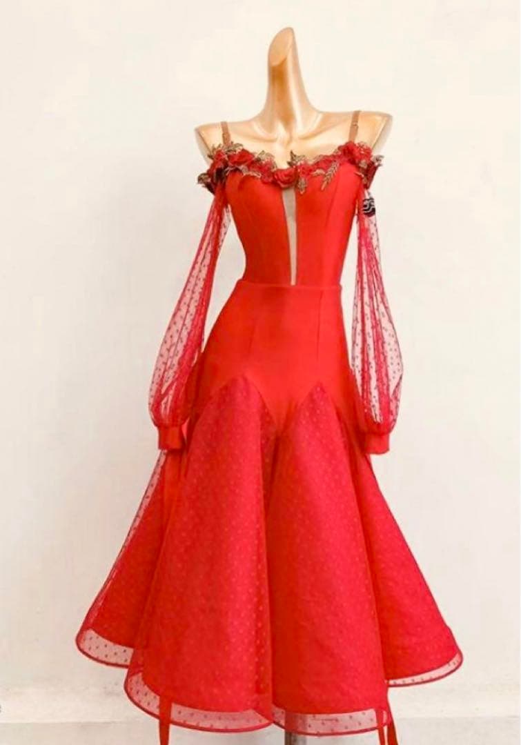 週末大幅セール❣️社交ダンスドレス 花柄 立体刺繍