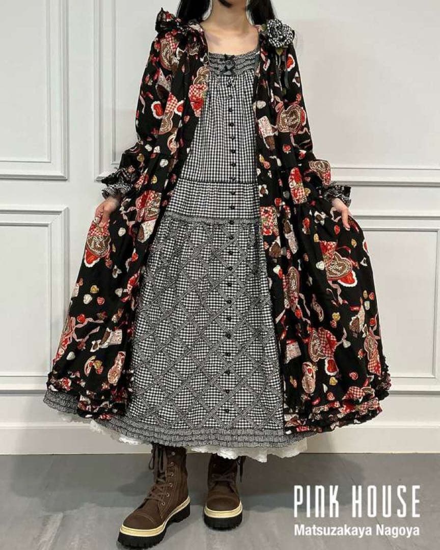 新品未使用　2025年製　PINK HOUSE ギンガムチェックミディワンピース