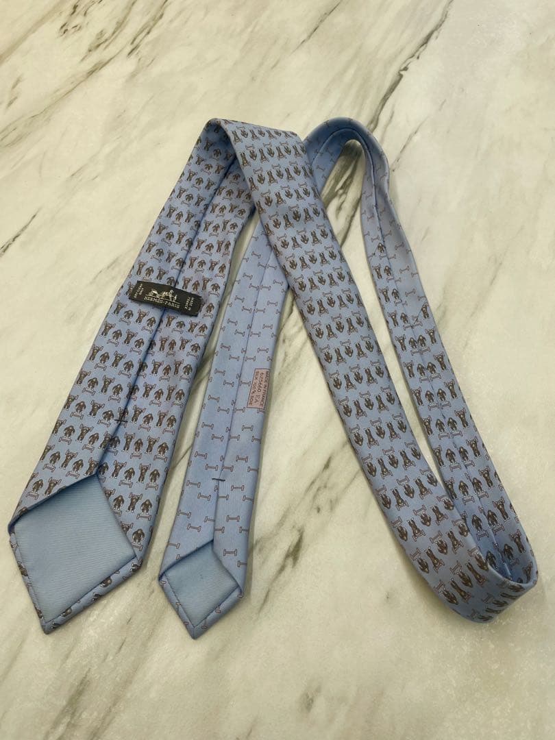 【美品】エルメス HERMES ネクタイ サル柄 パープル系 シルク 高級