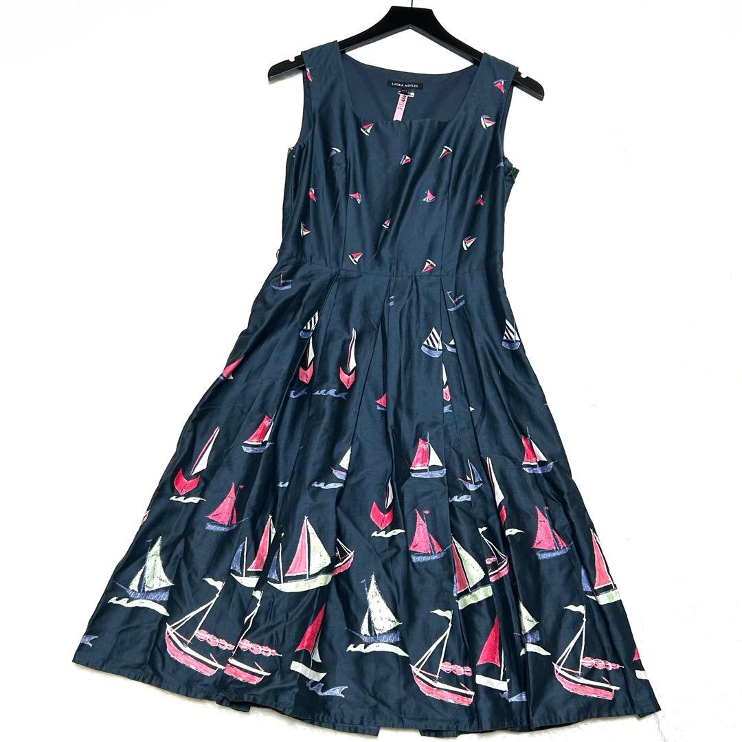 極美品　ローラアシュレイ　ロングワンピース　ヨット✨　綿100%　さらさら質感✨