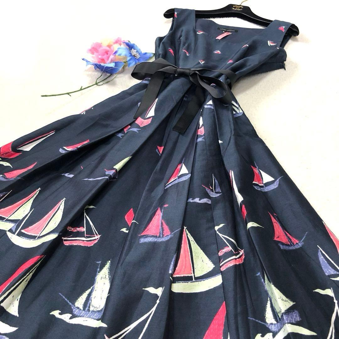 極美品　ローラアシュレイ　ロングワンピース　ヨット✨　綿100%　さらさら質感✨