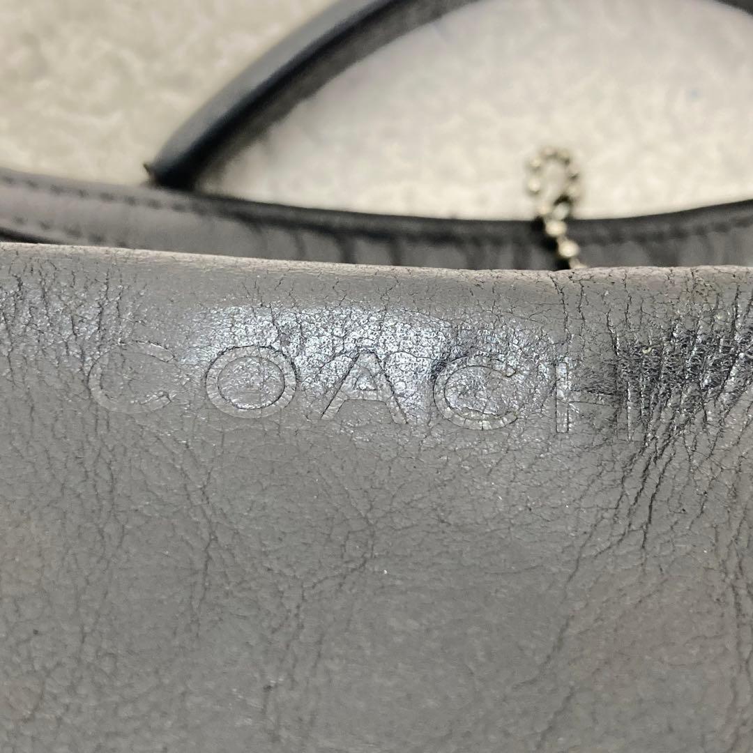 美品 コーチ 2way トートバッグ ヘリテージ レザー A4収納 ブラック 黒