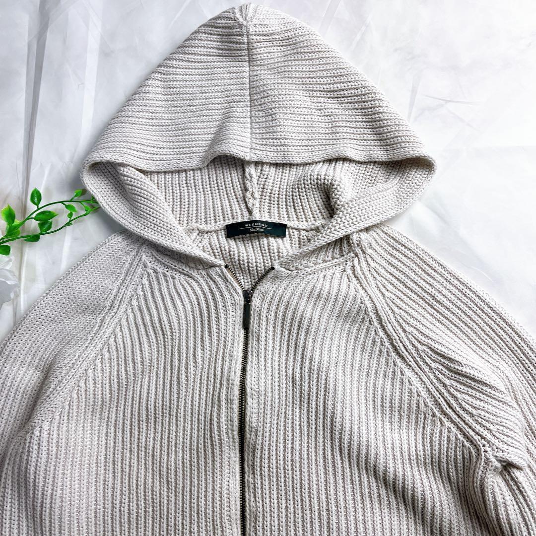 【美品】WEEKEND Max Mara コットンニットパーカー M アイボリー