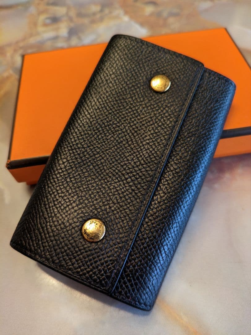 HERMES セリエキーケース　ゴールド金具　黒×赤　□L刻印　直営店購入