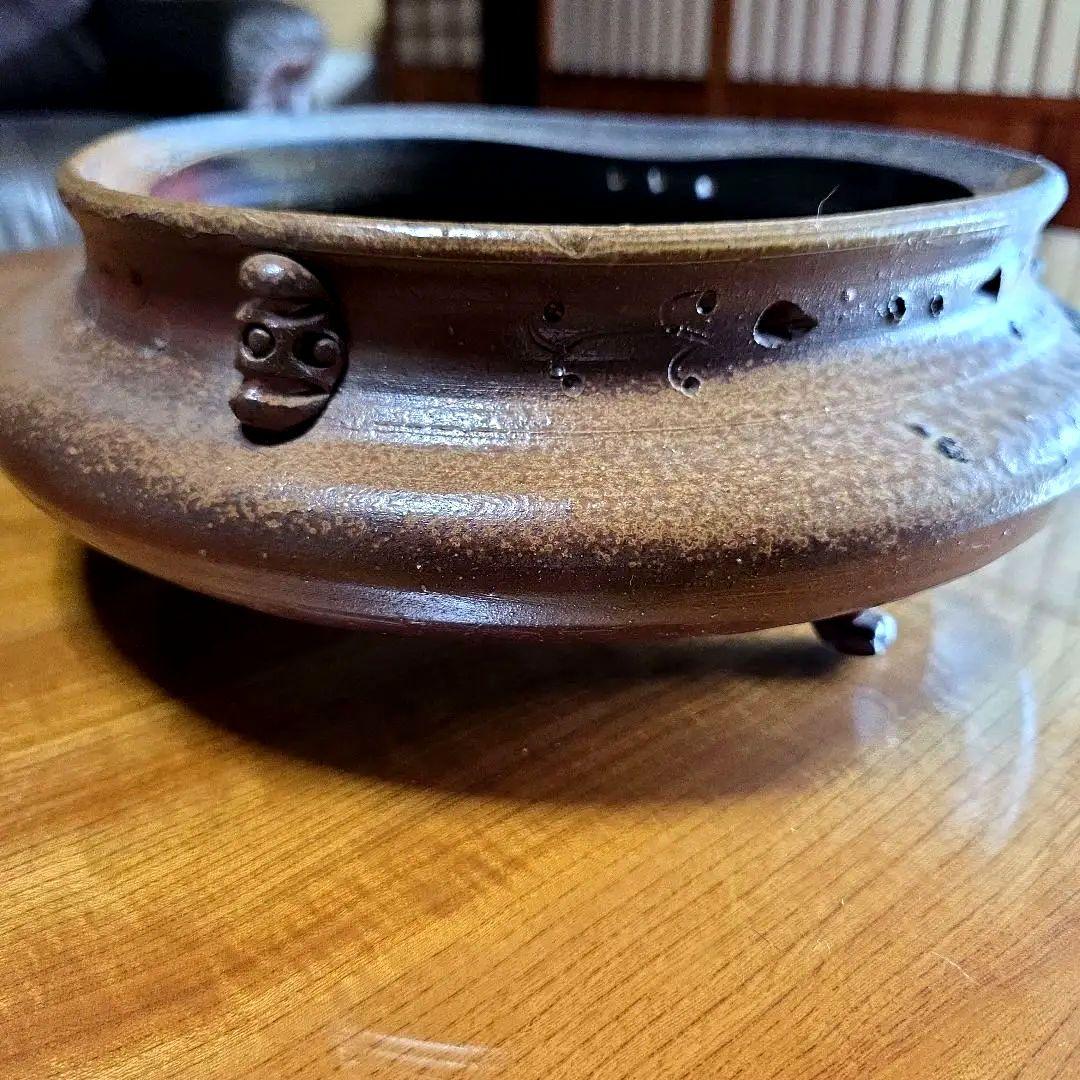 備前焼　藤原陶臣作　三点猫足/三つ足付　水盤　花器　花生