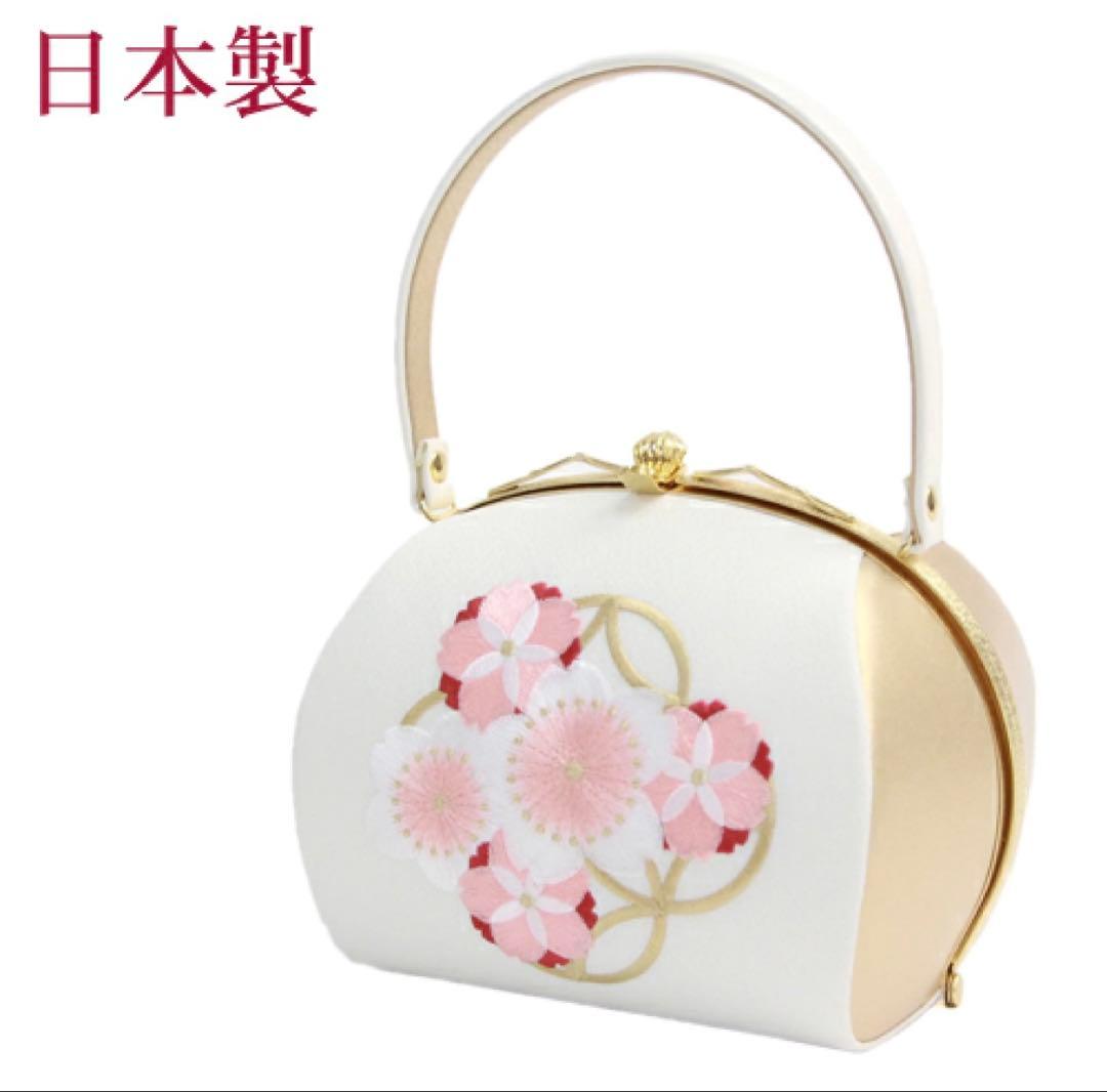 成人式　七宝桜刺繍バック　白　美品
