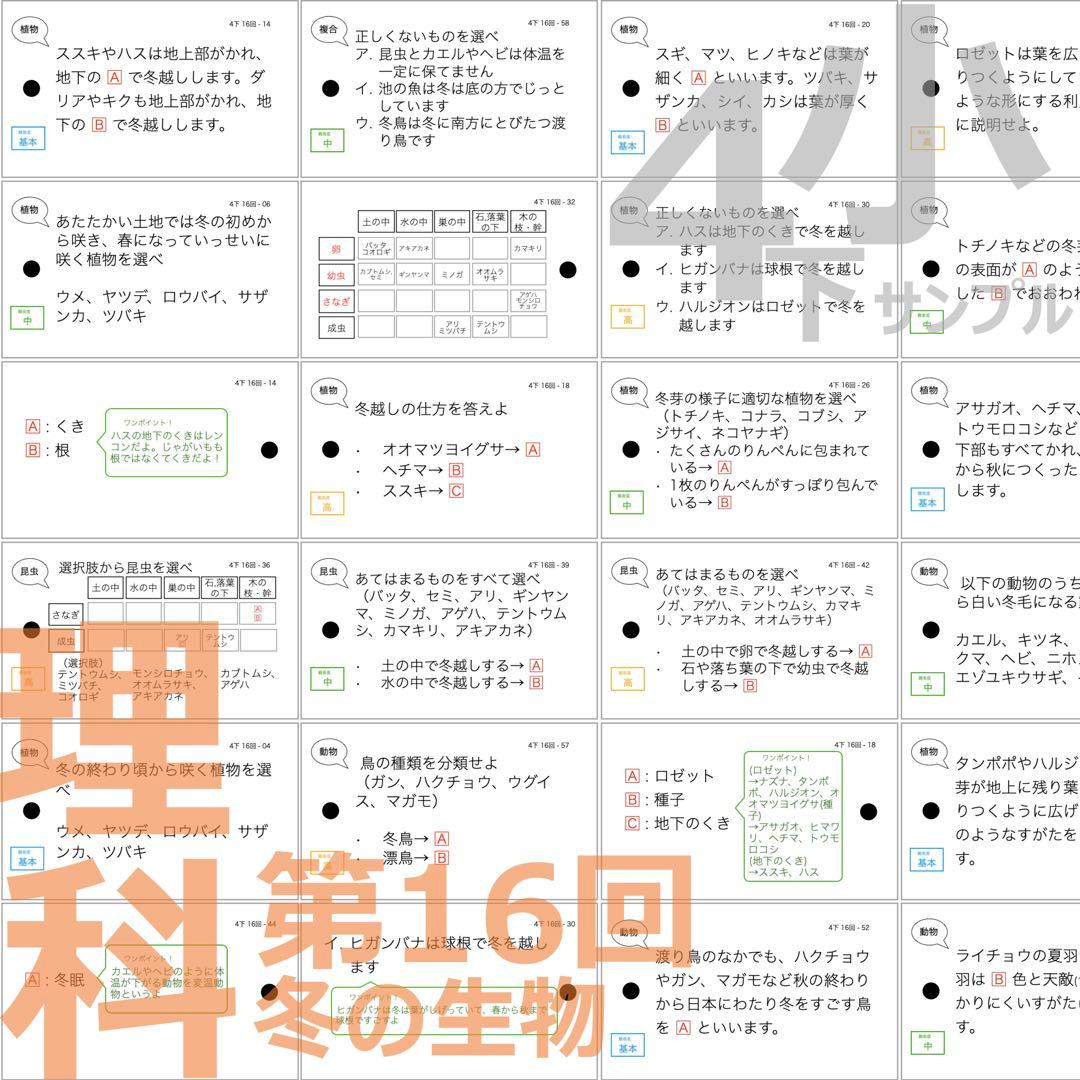 中学受験 暗記カード【4年下 社会・理科11-18回】 予習シリーズ 組分け対策