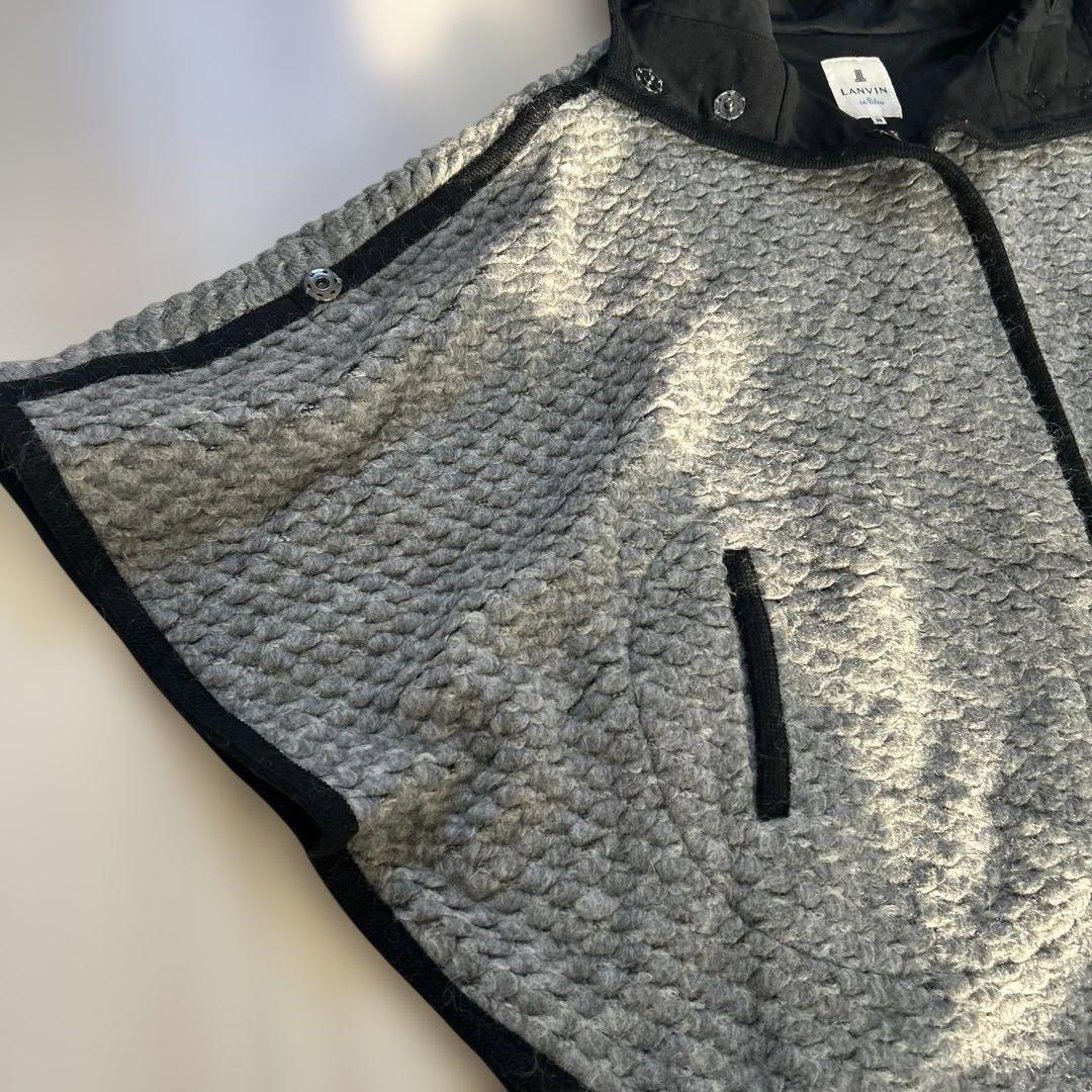 LANVIN en Bleu ケープ　ポンチョ　コート　フード付き　グレー