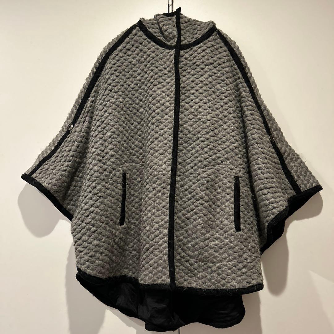 LANVIN en Bleu ケープ　ポンチョ　コート　フード付き　グレー