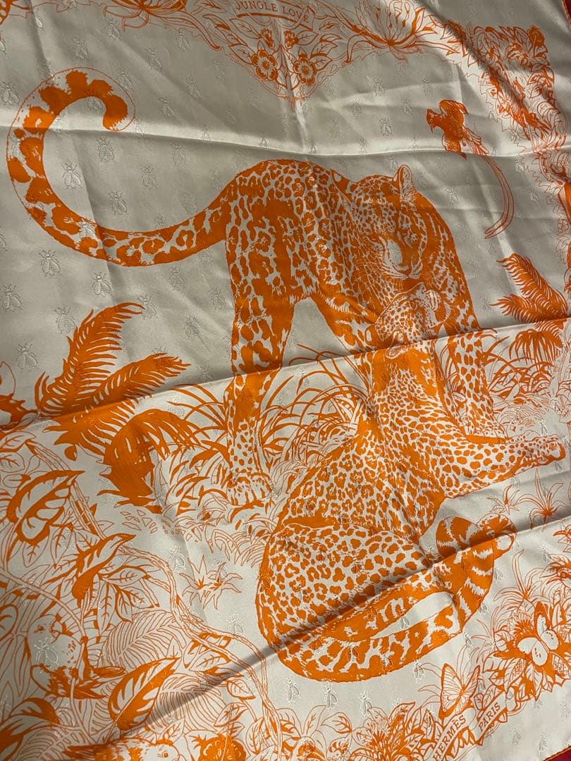 希少極美品HERMES シルクスカーフジャングルラブ90cmリボン封筒おまけ