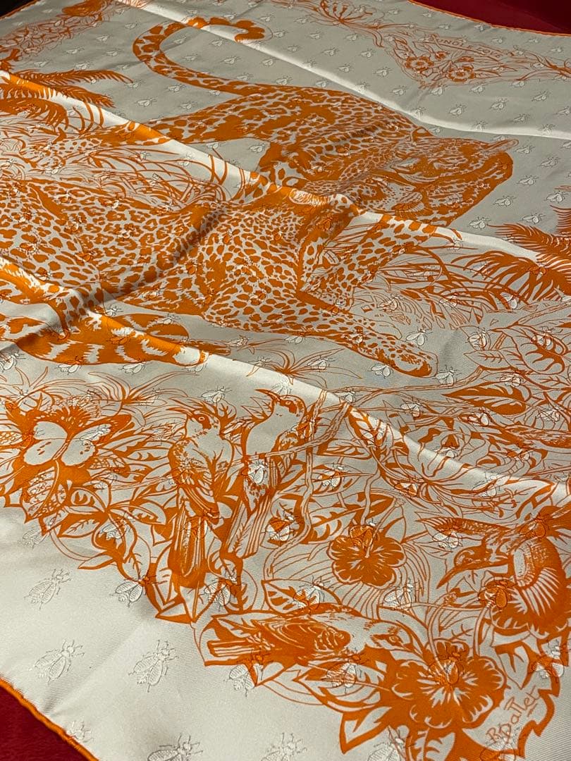 希少極美品HERMES シルクスカーフジャングルラブ90cmリボン封筒おまけ