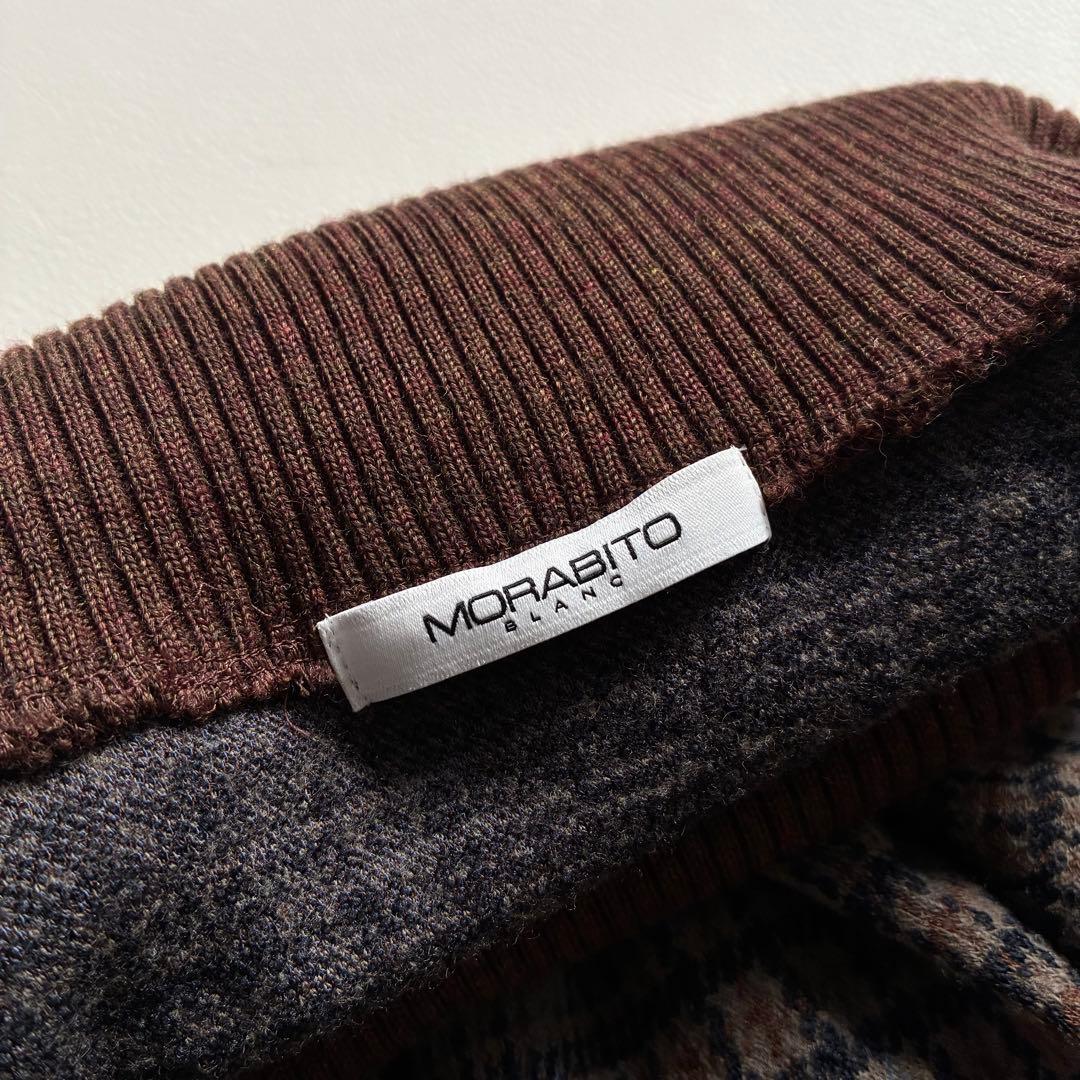 ◆美品◆モラビト◆チェックポンチョ◆アームカバー付き◆ブラウン◆ウール系◆フリー