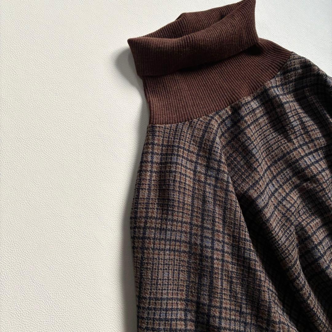 ◆美品◆モラビト◆チェックポンチョ◆アームカバー付き◆ブラウン◆ウール系◆フリー